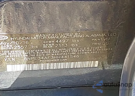 2017 Hyundai Sonata Sport из США, поврежденный, VIN 5NPE34AF3HH441546